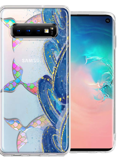 Samsung Galaxy S10 Plus Rainbow Mermaid Tails Scales Ocean Waves Beach Girls Summer Double Layer Phone Case Cover
