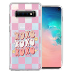 Samsung Galaxy S10 Retro Pink Checkered XOXO Vintage 70s Style Hippie Valentine Love Double Layer Phone Case Cover