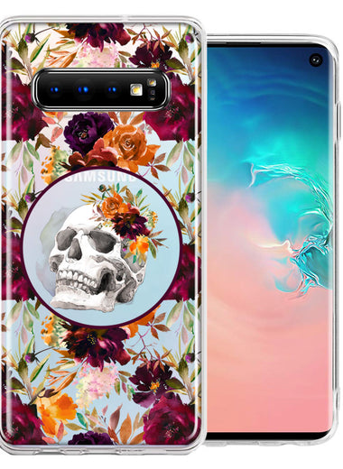 Samsung Galaxy S10 Plus Romance Is Dead Valentines Day Halloween Skull Floral Autumn Flowers Double Layer Phone Case Cover
