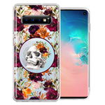 Samsung Galaxy S10 Plus Romance Is Dead Valentines Day Halloween Skull Floral Autumn Flowers Double Layer Phone Case Cover