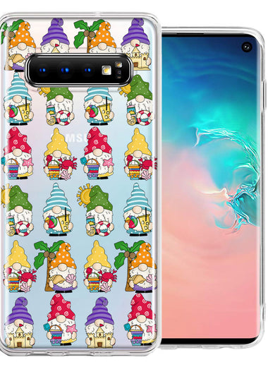 Samsung Galaxy S10 Plus Summer Beach Cute Gnomes Sand Castle Shells Palm Trees Double Layer Phone Case Cover