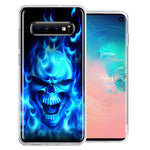 Samsung Galaxy S10 Plus Blue Flaming Skull Double Layer Phone Case Cover