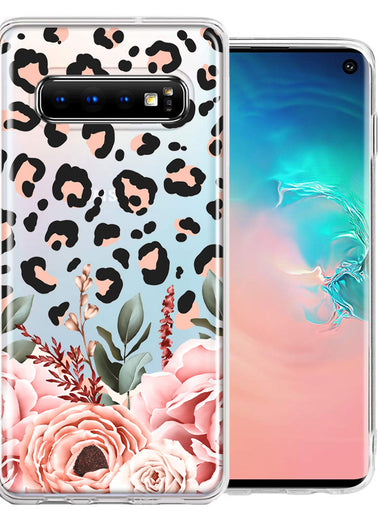 For Samsung Galaxy S10 Plus Classy Blush Peach Peony Rose Flowers Leopard Phone Case Cover