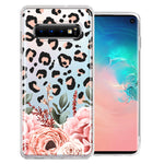 For Samsung Galaxy S10 Plus Classy Blush Peach Peony Rose Flowers Leopard Phone Case Cover
