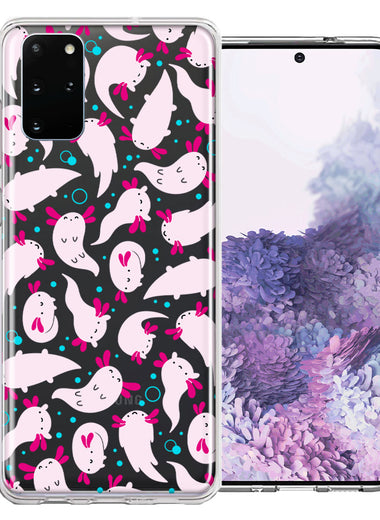 Samsung Galaxy S20 Pink Happy Swimming Axolotls Polka Dots Double Layer Phone Case Cover