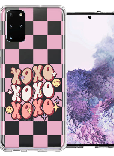 Samsung Galaxy S20 Retro Pink Checkered XOXO Vintage 70s Style Hippie Valentine Love Double Layer Phone Case Cover