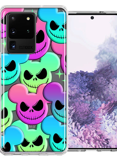 Samsung Galaxy S20 Ultra Bright Rainbow Nightmare Skulls Spooky Season Halloween Design Double Layer Phone Case Cover