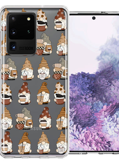 Samsung Galaxy S20 Ultra Cute Morning Coffee Lovers Gnomes Characters Drip Iced Latte Americano Espresso Brown Double Layer Phone Case Cover