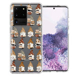 Samsung Galaxy S20 Ultra Cute Morning Coffee Lovers Gnomes Characters Drip Iced Latte Americano Espresso Brown Double Layer Phone Case Cover