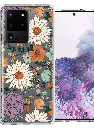 Samsung Galaxy S20 Ultra Feminine Classy Flowers Fall Toned Floral Wallpaper Style Double Layer Phone Case Cover