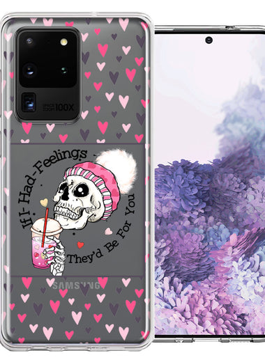 Samsung Galaxy S20 Ultra Pink Dead Valentine Skull Frap Hearts If I had Feelings They'd Be For You Love Double Layer Phone Case Cover