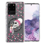 Samsung Galaxy S20 Ultra Pink Dead Valentine Skull Frap Hearts If I had Feelings They'd Be For You Love Double Layer Phone Case Cover
