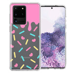 Samsung Galaxy S20 Ultra Pink Drip Frosting Cute Heart Sprinkles Kawaii Cake Design Double Layer Phone Case Cover
