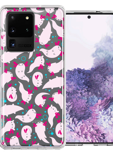 Samsung Galaxy S20 Ultra Pink Happy Swimming Axolotls Polka Dots Double Layer Phone Case Cover