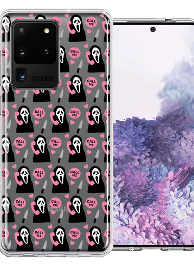 Samsung Galaxy S20 Ultra Pink Horror Valentine Character Ghostface Boyfriend Call Me Hearts Double Layer Phone Case Cover