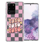 Samsung Galaxy S20 Ultra Retro Pink Checkered XOXO Vintage 70s Style Hippie Valentine Love Double Layer Phone Case Cover
