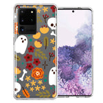 Samsung Galaxy S20 Ultra Spooky Season Fall Autumn Flowers Ghosts Skulls Halloween Double Layer Phone Case Cover