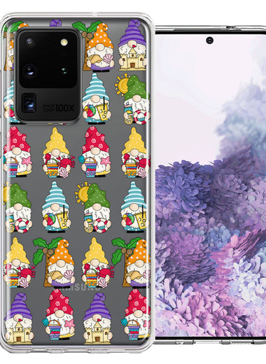 Samsung Galaxy S20 Ultra Summer Beach Cute Gnomes Sand Castle Shells Palm Trees Double Layer Phone Case Cover