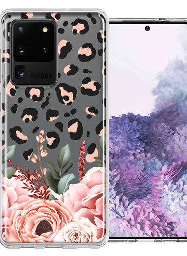 For Samsung Galaxy S20 Ultra  Classy Blush Peach Peony Rose Flowers Leopard Phone Case Cover