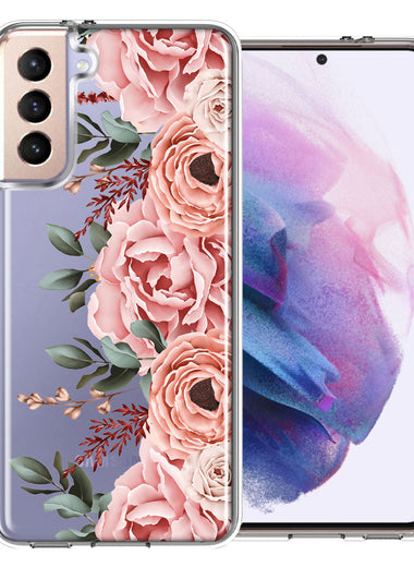 For Samsung Galaxy S22 Blush Pink Peach Spring Flowers Peony Rose Phone Case Cover