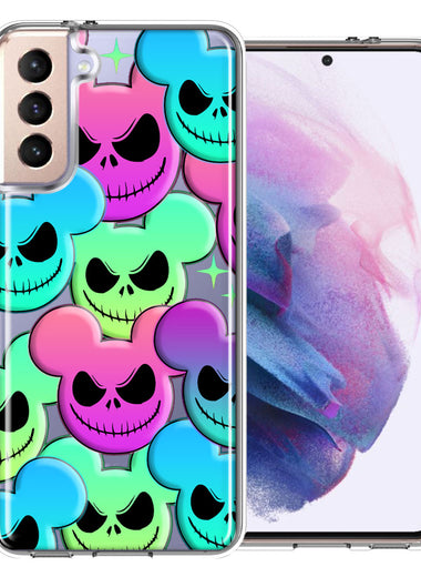 Samsung Galaxy S22 Bright Rainbow Nightmare Skulls Spooky Season Halloween Design Double Layer Phone Case Cover