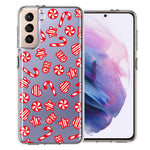 Samsung Galaxy S21 Christmas Winter Red White Peppermint Candies Swirls Candycanes Design Double Layer Phone Case Cover