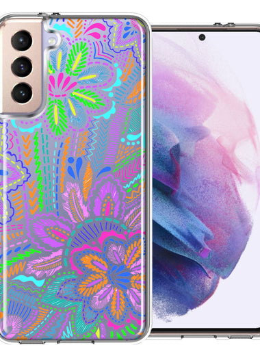 Samsung Galaxy S21 Colorful Summer Flowers Doodle Art Design Double Layer Phone Case Cover
