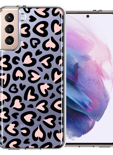 Samsung Galaxy S21 Cute Pink Leopard Print Hearts Valentines Day Love Double Layer Phone Case Cover