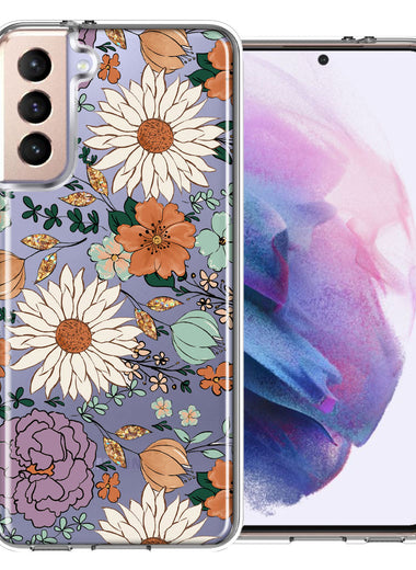 Samsung Galaxy S21 Feminine Classy Flowers Fall Toned Floral Wallpaper Style Double Layer Phone Case Cover