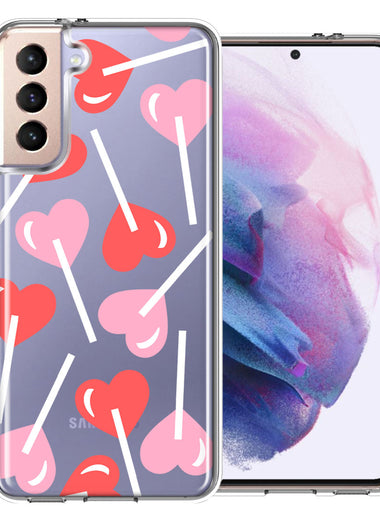 Samsung Galaxy S21 Heart Suckers Lollipop Valentines Day Candy Lovers Double Layer Phone Case Cover
