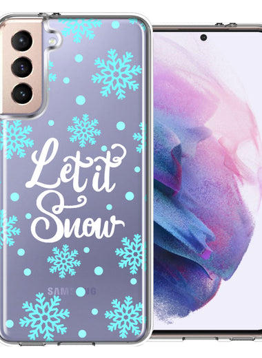 Samsung Galaxy S22 Christmas Holiday Let It Snow Winter Blue Snowflakes Design Double Layer Phone Case Cover