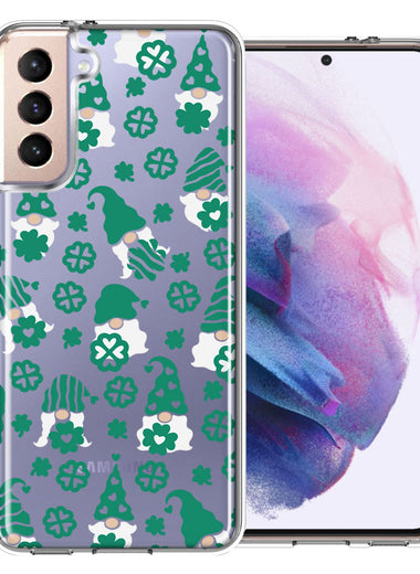 Samsung Galaxy S21 Lucky Green St Patricks Day Cute Gnomes Shamrock Polkadots Double Layer Phone Case Cover