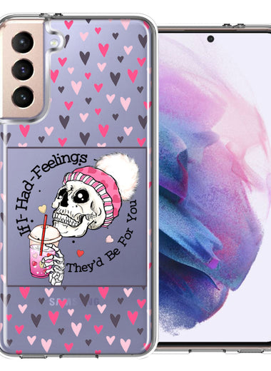 Samsung Galaxy S21 Pink Dead Valentine Skull Frap Hearts If I had Feelings They'd Be For You Love Double Layer Phone Case Cover