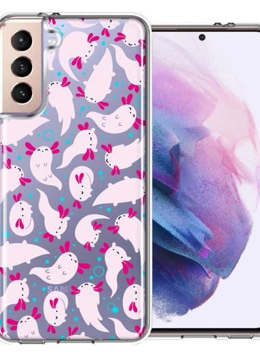 Samsung Galaxy S22 Pink Happy Swimming Axolotls Polka Dots Double Layer Phone Case Cover