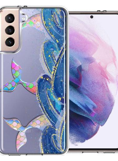 Samsung Galaxy S21FE Rainbow Mermaid Tails Scales Ocean Waves Beach Girls Summer Double Layer Phone Case Cover