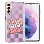 Samsung Galaxy S22 Retro Pink Checkered XOXO Vintage 70s Style Hippie Valentine Love Double Layer Phone Case Cover
