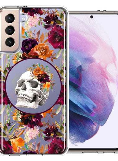 Samsung Galaxy S21 Romance Is Dead Valentines Day Halloween Skull Floral Autumn Flowers Double Layer Phone Case Cover