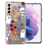 Samsung Galaxy S22 Spooky Season Fall Autumn Flowers Ghosts Skulls Halloween Double Layer Phone Case Cover
