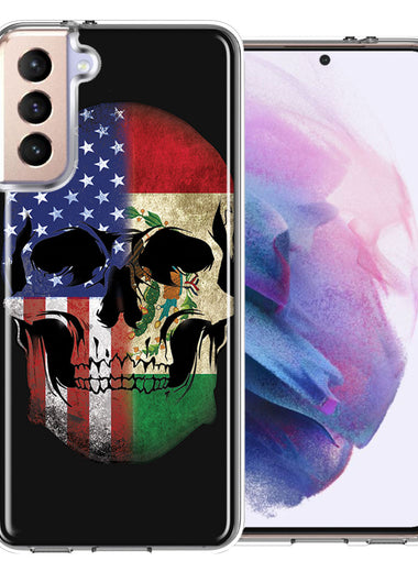 Samsung Galaxy S21 Plus US Mexico Flag Skull Double Layer Phone Case Cover