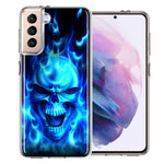 Samsung Galaxy S22 Blue Flaming Skull Double Layer Phone Case Cover