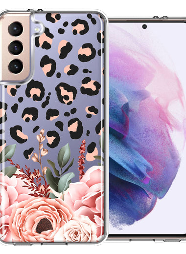 For Samsung Galaxy S22 Classy Blush Peach Peony Rose Flowers Leopard Phone Case Cover