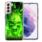 Samsung Galaxy S22 Green Flaming Skull Double Layer Phone Case Cover