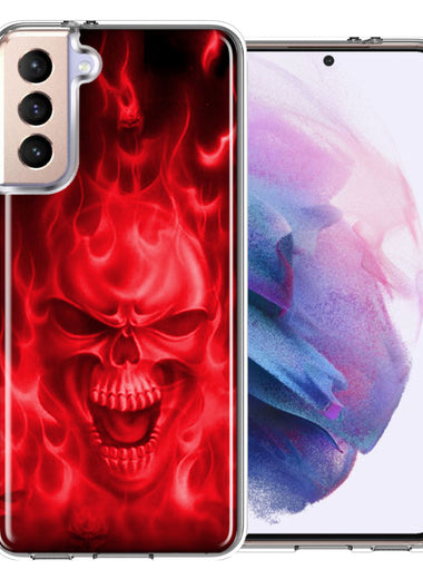 Samsung Galaxy S21 Plus Red Flaming Skull Double Layer Phone Case Cover