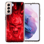 Samsung Galaxy S21 Plus Red Flaming Skull Double Layer Phone Case Cover