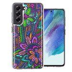 Samsung Galaxy S21 FE Colorful Summer Flowers Doodle Art Design Double Layer Phone Case Cover