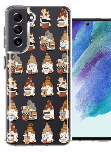 Samsung Galaxy S21FE Cute Morning Coffee Lovers Gnomes Characters Drip Iced Latte Americano Espresso Brown Double Layer Phone Case Cover