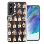 Samsung Galaxy S21FE Cute Morning Coffee Lovers Gnomes Characters Drip Iced Latte Americano Espresso Brown Double Layer Phone Case Cover