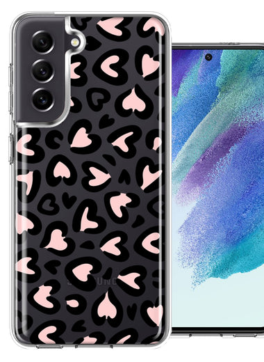 Samsung Galaxy S21FE Cute Pink Leopard Print Hearts Valentines Day Love Double Layer Phone Case Cover