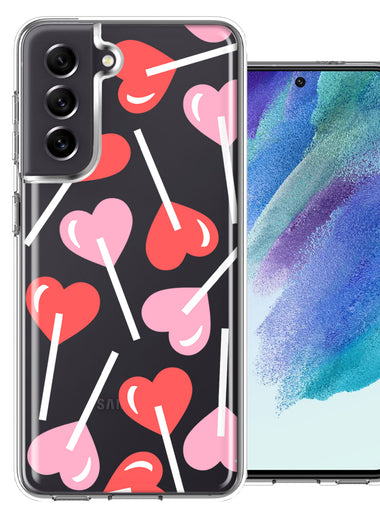 Samsung Galaxy S21FE Heart Suckers Lollipop Valentines Day Candy Lovers Double Layer Phone Case Cover