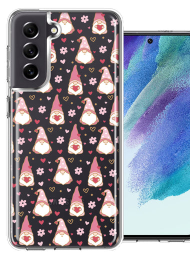 Samsung Galaxy S21FE Pink Blush Valentines Day Flower Hearts Gnome Characters Cute Double Layer Phone Case Cover
